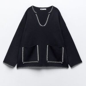 Zara Topstitched Knit Sweater